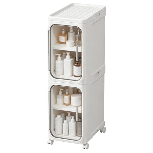 LXLXXL Narrow Storage Cabinet Slim Bathroom Storage Cabinet with Movable Wheels Tall Bathroom Organizer Skinny Cabinet for Small Spaces，2-Tier White - color: White, size: 2-tier