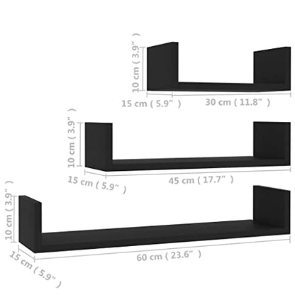 Wall Display Shelf 3 pcs Shelving,Bookcase with Doors,White Bookcase,Suitable for Study, Bedroom, Office, Living Room,Black Engineered Wood - color: Black