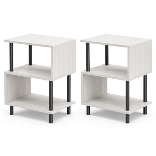 Frylr Small Side Table, End Table and Nightstand with 3-Tier Wood Shelves, Sturdy Metal Frame with 44 LBS Capacity per Shelf, Easy to Assemble for Living Room or Bedroom,Greige - color: Greige, size: 2-Pack