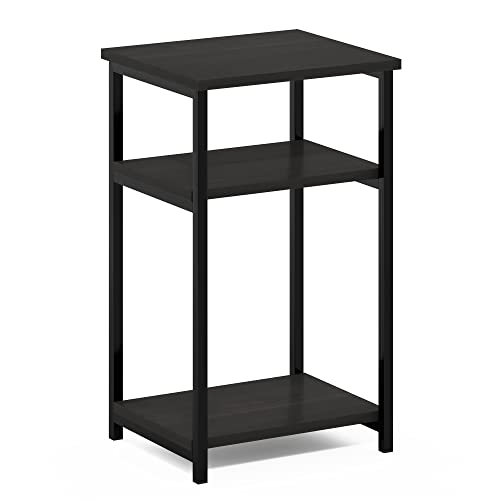 Furinno JUST Night Stand, Nightstand, 3-Tier Metal Frame End Table with Open Shelf, Side Table, End Table, for Living Room, Bedroom, Espresso - color: Espresso