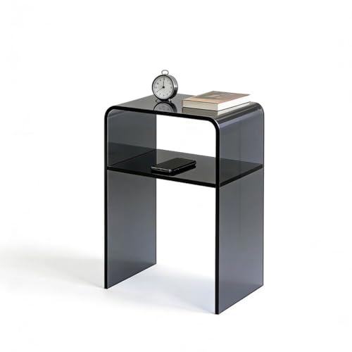 Acrylic 2-Tier End Table – 23.6”H Modern Nightstand with Shelf, Sturdy Bedside Storage for Bedroom, Living Room, Home Office, No Assembly Required (Smoky Gray) - size: Smoky Gray