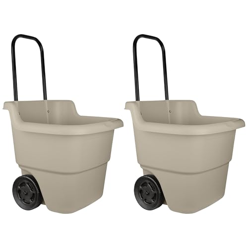 Suncast 2-Pack Multipurpose Rolling Lawn and Garden Utility Cart, 15 Gallon, Taupe - Outdoor Storage Carts with Wheels - Gardening Accessories, Tools, and Equipment - size: 2 Pack