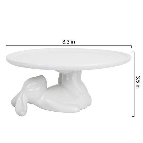 Pedestal Cake Stand, White Ceramic Bunny Plate for Easter,Fits 6-8 In Cakes | Cute Rabbit Dessert Stand Plate for Easter Eggs, Cupcakes, Cookies Fruit, Bunny Decor for Easter Parties and Festivals 8.3 In