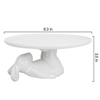Pedestal Cake Stand, White Ceramic Bunny Plate for Easter,Fits 6-8 In Cakes | Cute Rabbit Dessert Stand Plate for Easter Eggs, Cupcakes, Cookies Fruit, Bunny Decor for Easter Parties and Festivals 8.3 In