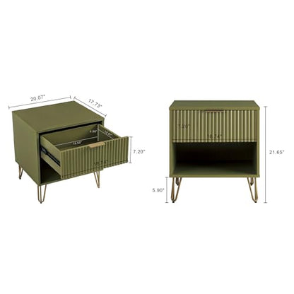 BROVAVE Sturdy Metal Legs Bedside Stand, Nightstand with Textured Drawer, Accent Table for Bedroom for Indoor use, Olive Green - color: Olive Green