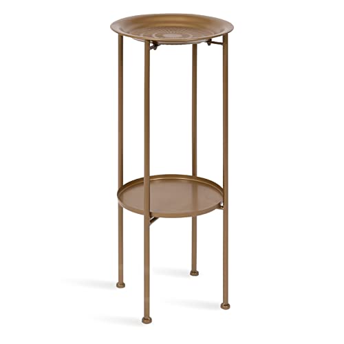 Kate and Laurel Mahdavi Modern Plant Stand Table; 12 x 12 x 27; Gold; Unique Accent Table with Textured Top