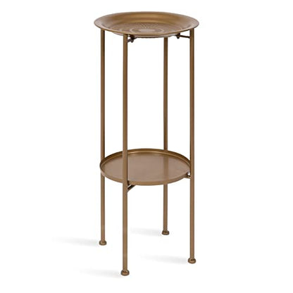 Kate and Laurel Mahdavi Modern Plant Stand Table; 12 x 12 x 27; Gold; Unique Accent Table with Textured Top