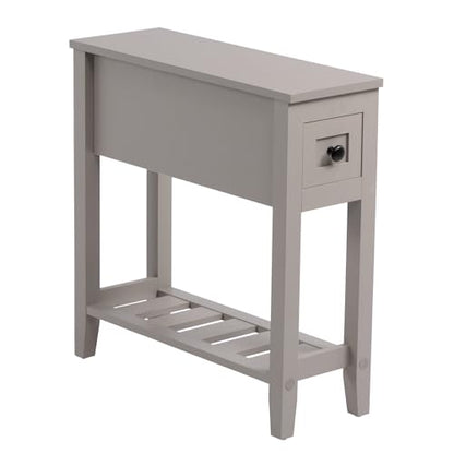 Grey 2 Pack Chairside Narrow End Table with Drawer, Solid Recliner Side Table with Storage Shelf, Slim Nightstand Bedside Table for Bedroom - size: 2 Grey