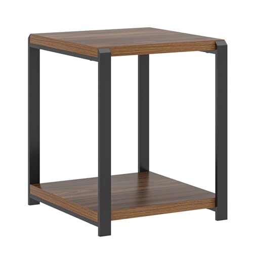 FOLUBAN Modern End Table, Square Side Table with Storage Shelf for Living Room, Rustic Wood Night Stand for Bedroom, Walnut - color: Walnut