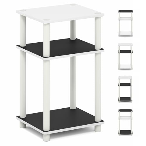 Furinno Turn-N-Tube 3-Tier Toolless Side Table, Narrow Printer Stand with Open Shelf, End Table, Night Stand, for Living Room, Bedroom, White Espresso - color: White(black Espresso)/White