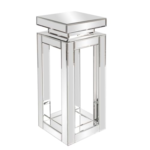 Howard Elliott Collection Small Silver Mirrored Pedestal Accent Table for Home Decoration, Mirrored Finish Design End Table for Bedroom, Entryway or for Any Room, 12 x 12 x 28 Inches - size: Small