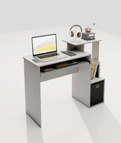 White Computer Desk with Drawers, Small Writing Desk with Storage Shelves for Home Office Bedroom Study Living Room - color: White/Black
