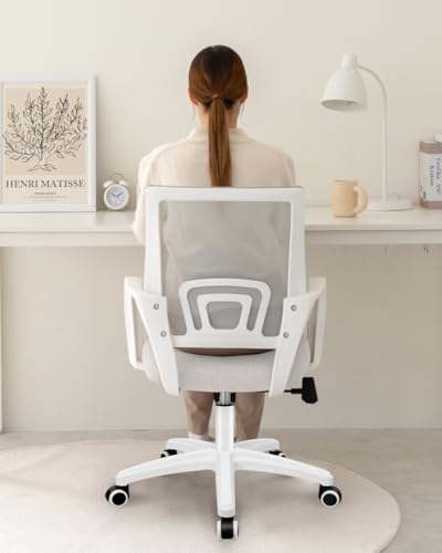 NEO CHAIR Office Desk Computer Chair Ergonomic Mesh Gaming Cushion Seat with Comfy Lumbar Mid Back Support Adjustable Height Swivel Rolling Wheels for Home Task (Ivory) | Breathable Mesh Back with Lumbar Support, Height Adjustment, Smooth Rolling Casters