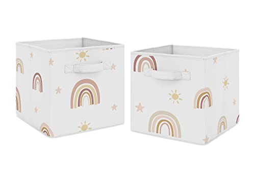 Sweet Jojo Designs Boho Rainbow Foldable Fabric Storage Cube Bins Boxes Organizer Toys Kid Baby Children - Set of 2 - Blush Pink Dusty Rose Gold Yellow Mauve Taupe Beige Bohemian Stars Sun Celestial - color: Boho Rainbow