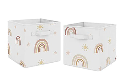 Sweet Jojo Designs Boho Rainbow Foldable Fabric Storage Cube Bins Boxes Organizer Toys Kid Baby Children - Set of 2 - Blush Pink Dusty Rose Gold Yellow Mauve Taupe Beige Bohemian Stars Sun Celestial - color: Boho Rainbow