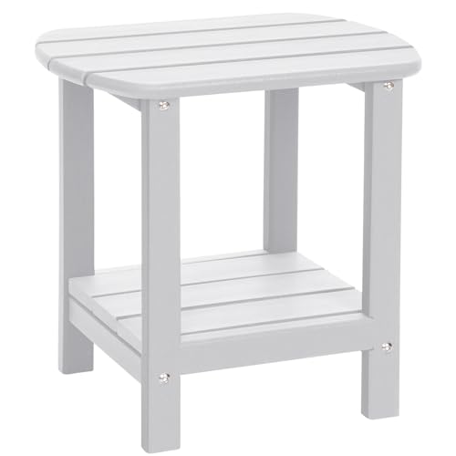 Adirondack Outdoor Side Table, 16.5” HDPE Small Patio Table with Storage Shelf, Weather Resistant End Table for Porch, Pool & Yard (White) - color: White