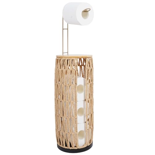 Freestanding Wicker Toilet Paper Holder with Lid&Storage-Holds 4 Rolls,Handmade Woven Rattan Organizer Basket for Bathroom,Boho Farmhouse Decor Tissue Stand with Storage Shelf - color: Natural-rattan