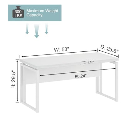EXCEFUR White Computer Desk, Simple Wood and Metal Home Office Desk, Modern Study Writing Table Workstations for Living Room Bedroom, 53 Inch - color: White