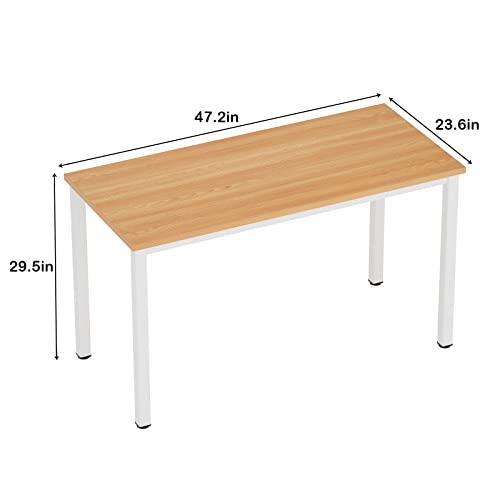Need 47 inch Computer Desk, Teak Tabletop, White Metal Frame, Modern Simple | Home Office Desk, Basic Sturdy Writing Table, Adjustable Feet, Water-Resistant, Dorms & Bedrooms, Easy Assembly, Game & Study - color: Teak & White, size: 47 inches