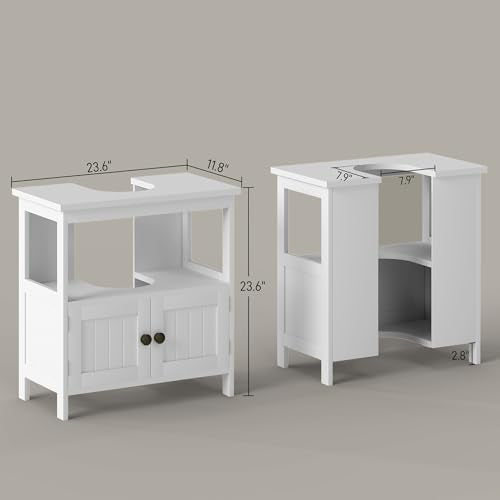 kleankin Pedestal Sink Storage Cabinet, Bathroom Under Sink Cabinet with 2 Doors and Open Shelf, Bathroom Vanity, White - color: White