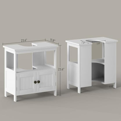 kleankin Pedestal Sink Storage Cabinet, Bathroom Under Sink Cabinet with 2 Doors and Open Shelf, Bathroom Vanity, White - color: White