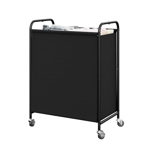 GRANNY SAYS 2 Section 130L Laundry Sorter, Large Laundry Hamper Basket with Wheels and Handles, Durable and Sturdy Rolling Cart for Laundry Room, Hotel, Bedroom, Black - color: Black, size: 130L
