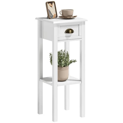 HOMCOM Narrow End Table with Drawer Slim Side Table for Small Spaces White | Tall Telephone Table, Skinny Modern Design, for Small Spaces, Living Room - color: White