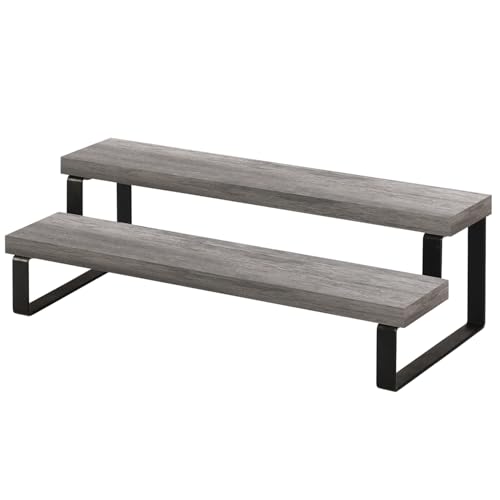 YINMIT Wooden Display Riser Stand, Tiered Perfume and Cologne Organizer Stand, 2 Tier Spice Rack Organizer, Rustic Display Shelf for Candles (2 Tier,Grey) - color: 2 Tier,Grey