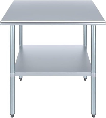 30" x 36" Stainless Steel Prep Table – NSF Certified Heavy Duty Work Table for Home & Commercial Use – Galvanized Undershelf & Legs - size: 36x30