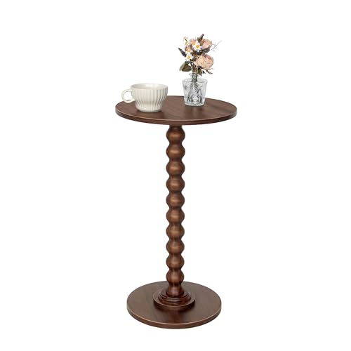 Fultyle Small Round Side Table, Walnut End Table for Small Spaces, Modern Drink Table Accent Table with Solid Wood Leg for Living Room, Bedroom, Corners, and Office (Walnut Brown) - color: Walnut Brown