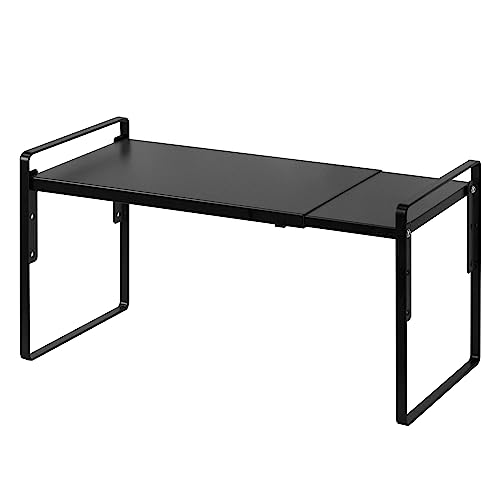 Nxconsu Cabinet Shelf Riser, Adjustable Cabinet Organizer, 8.6" Deep Black | Heavy-Duty Metal Expandable Shelf Holds 50 lb with 3 Height Levels for Kitchen Cabinet Cupboard Pantry Dish Mug - color: Black, size: 8.6’’D * 13.8-24.8’’W * 9.7’’H