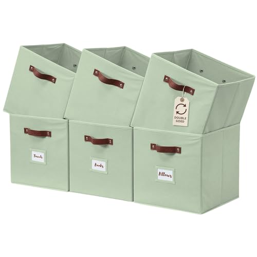 DECOMOMO Storage Bins, Cube Storage Bin with Labels | 10.5" x 11" Fabric Storage Cubes for Shelves (6pcs, Sage Green) - color: Sage Green, size: Cube 11" / 6pcs