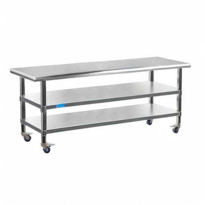 AmGood Stainless Steel Work Table with 2 Shelves and Casters | Metal Utility Table On Wheels (Stainless Steel Work Table with 2 Shelves + Casters, 72" Long x 24" Deep) - size: 72" Long x 24" Deep