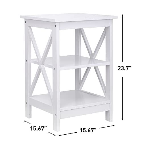 Nouva Side Table - Square Small End Table w/Storage Shelf, Tall Nightstand w/X-Design for Living Room Bedroom Office Bathroom,White - color: White