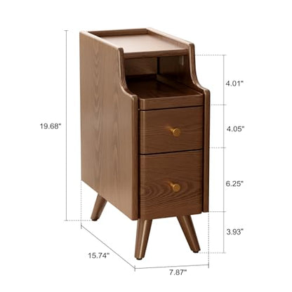 AQIMUELE Small Nightstand with Drawers, Solid Wood Bedside Table, Narrow Walnut Nightstand for Bedroom - color: 1 Pc(walnut), size: 15.74''D*7.87''W*19.68''H