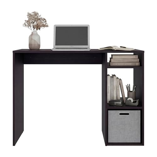 Tuhome Dalia Computer Desk with 3-Tier Open Side Shelves, 40" Small Office Desk for Home Office, Engineered Wood Writing Table with Storage, White