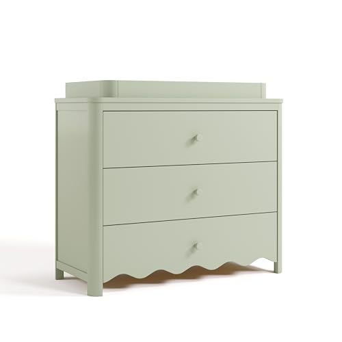 Storkcraft Casablanca 3 Drawer Chest with Removable Changing Topper, Sage | GREENGUARD Gold Certified Wood Dresser for Nursery & Kids Bedroom, Safety Interlocking Drawer System, Removable Topper - color: Sage, style: 3 Drawer Dresser