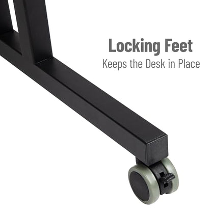Mind Reader Standing Desk, Adjustable Height Laptop Workstation, Portable Rolling Desk on Wheels, Two-Tier Metal Frame, Black - color: Black