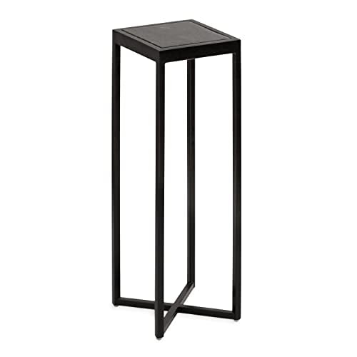 Kate and Laurel Jaspur Modern Square Drink Table, 7 x 7 x 21, Black and Black Marble, Decorative Contemporary Accent Table for Stylish Display and Storage - color: Black, size: 7x7x21