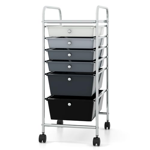 6-Tier Rolling Cart with Drawers, Storage Cart with Universal Wheel & Metal Frame, Multipurpose Mobile Trolley Utility Cart for Small Space Makeup School Office Play Room (Gradient Gray) - color: Gradient Gray, size: 6 Drawers (2 Big +4 Small)