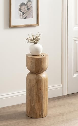 Kate and Laurel Teo Transitional Mango Wood Drink Table, 8 x 8 x 22, Natural Wood, Modern Sculptural Bedroom Nightstand with Unique Pedestal Table Design for Use as Indoor Plant Stand - color: Natural