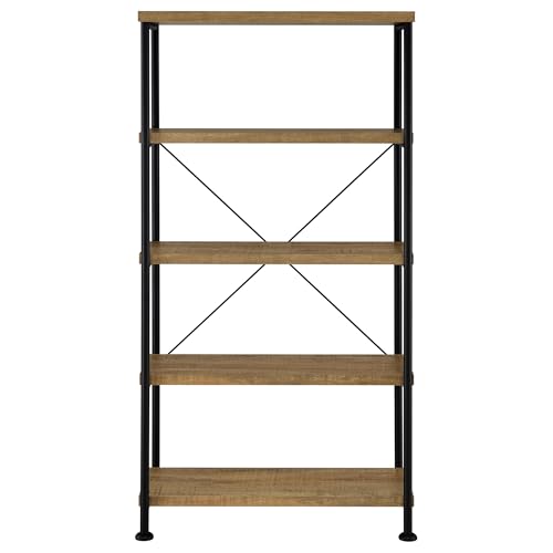 Coaster Home Furnishings - Analiese - Wood and Metal - 4-Tier Bookshelf with Open Shelves, X-Back Bracing, and Rectangular Frame - Home Office - 63-Inch - Mango - 802003 - color: Mango