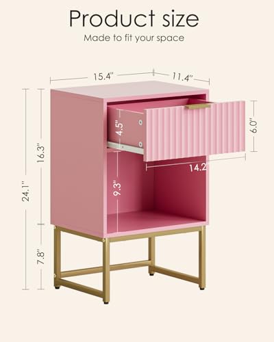 Masupu Fluted Nightstand, Modern Night Stand Wood Bedside Table with Storage Drawer Side End Table for Bedroom, Office, Pink - color: Flutted-pink