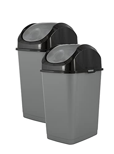 Superio Small Trash Can for Dorm with Lid 4.5 Gallon Plastic Swing Top Slim Garbage Can for Under Sink/Cabinet, Laundry, Kitchen, Office, Bedroom, Bathroom, College, 18 Qt Gray/Black, 2 - size: 4.5 Gallon