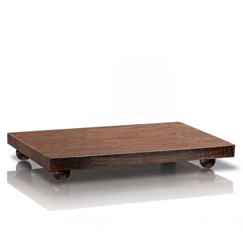 Wood Pedestal Stand 12 x 7 Inch, Farmhouse Wooden Riser for Kitchen | Bathroom Counter Table Decor, Candle Tray, Plant Stand, Soap Display for Sink, Vanity, Coffee Bar, Brown