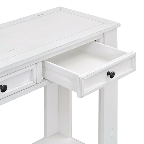 LKTART 63" Console Table for Entryway,Solid Wood Sofa Table with 4 Drawers | 2-Tier Solid Pine Wood Sofa Table,63" Entryway Table with Drawers ,Farmhouse Console Table for Hallway,Foyer,Antique White - color: Antique White