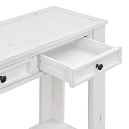 LKTART 63" Console Table for Entryway,Solid Wood Sofa Table with 4 Drawers | 2-Tier Solid Pine Wood Sofa Table,63" Entryway Table with Drawers ,Farmhouse Console Table for Hallway,Foyer,Antique White - color: Antique White