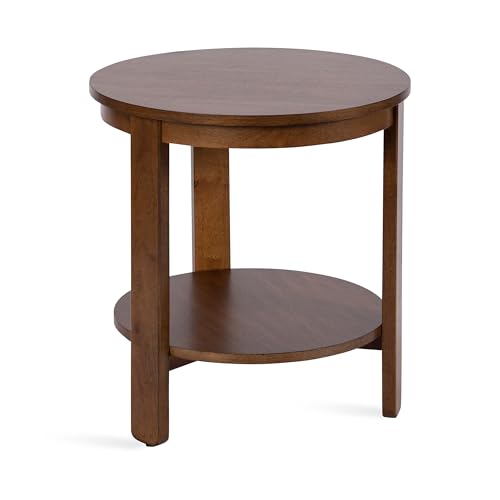 Kate and Laurel Foxford Tiered Round Side Table; 22 x 22 x 24; Walnut Brown; Transitional Two-Tier Circle Nightstand Table with Storage and Resilient Wood Construction for Bedroom Decor - color: Walnut Brown, size: 22x22x24