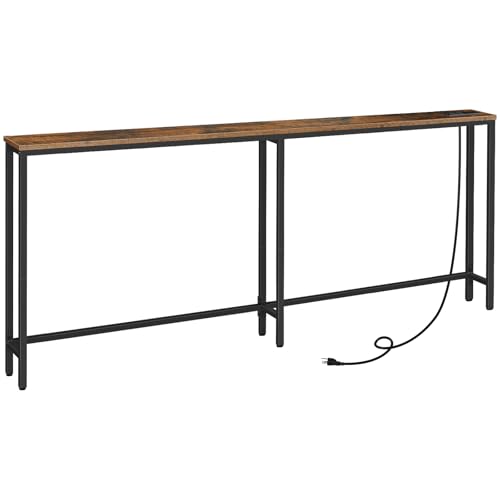 HOOBRO 78.7" Narrow Console Table with Charging Station, 5.9" Slim Sofa Table Behind Couch, 2 AC Outlets & USB-C Ports, Long Entryway Tables for Small Spaces, Livingroom, Rustic Brown BF205UXG01 - color: Rustic Brown + Black, size: 78.7"L x 5.9"W x 31.5"H