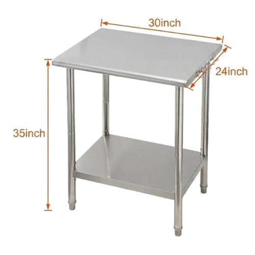 Garvee Stainless Steel Curved Edge Work Table 30 inch Double Layer, Heavy Duty Commercial Prep Table with Hook, 0.7mm Thick - size: 30*24*35inch